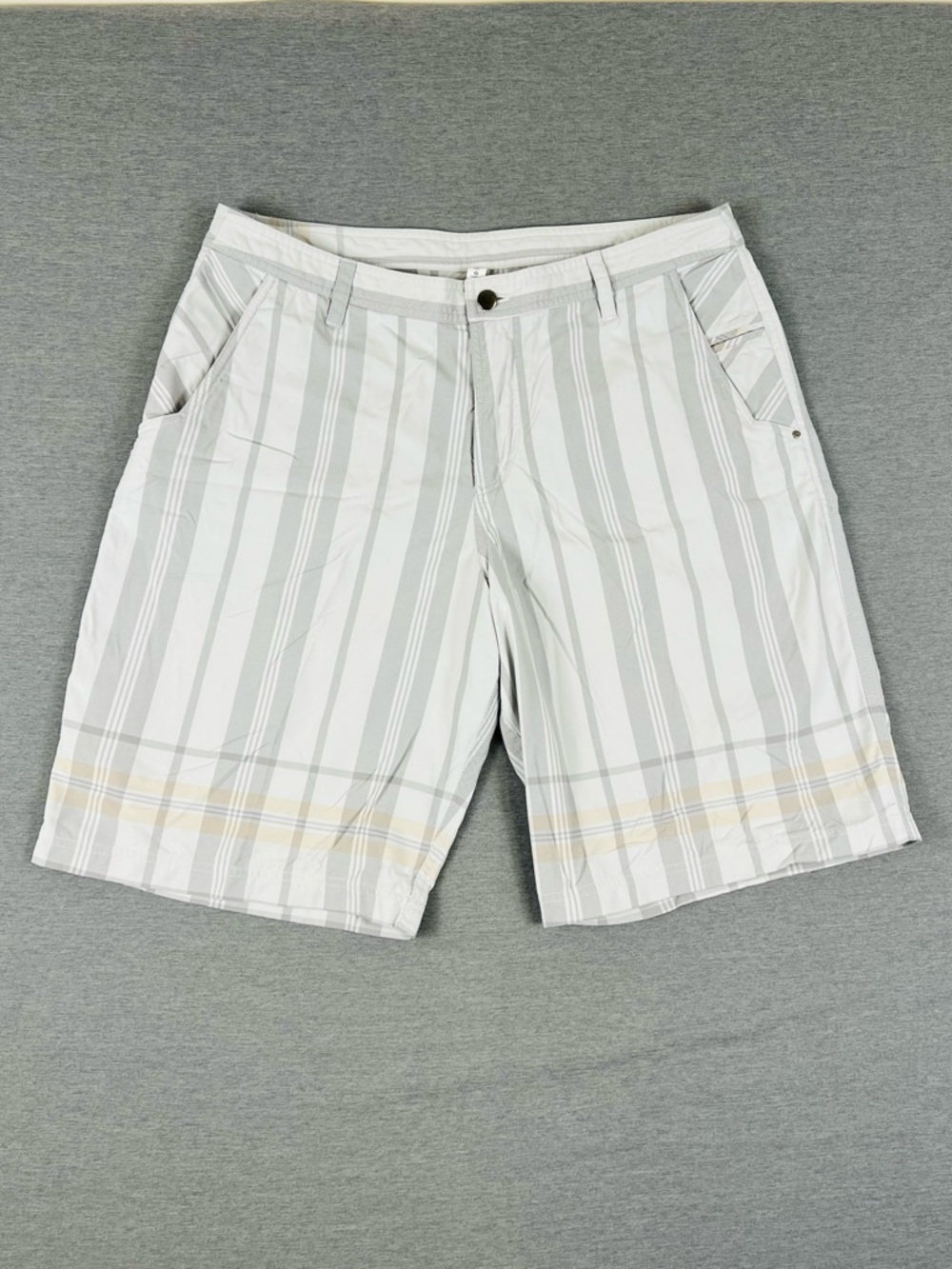 lululemon athletica White, Light Gray & Pale Yellow Striped Men's Shorts